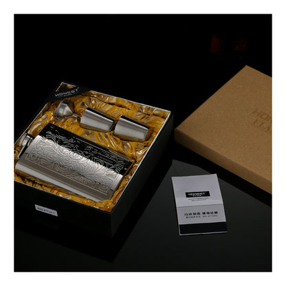Honest Genuine 8oz Hip Flask Set Portable Outdoor Stainless Steel Liquor Flask Double Sided Embossed Gift Set