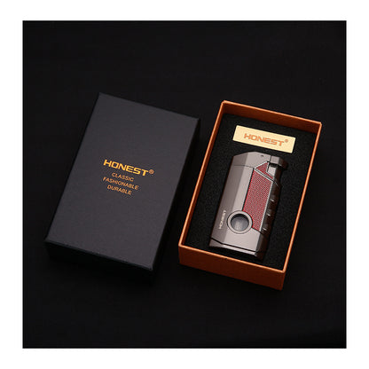 Honest Triple Jet Torch Cigar Lighter with Cigar Punch Rest Holder, Windproof Butane Lighter Refillable - Butane Not Included,Box Included