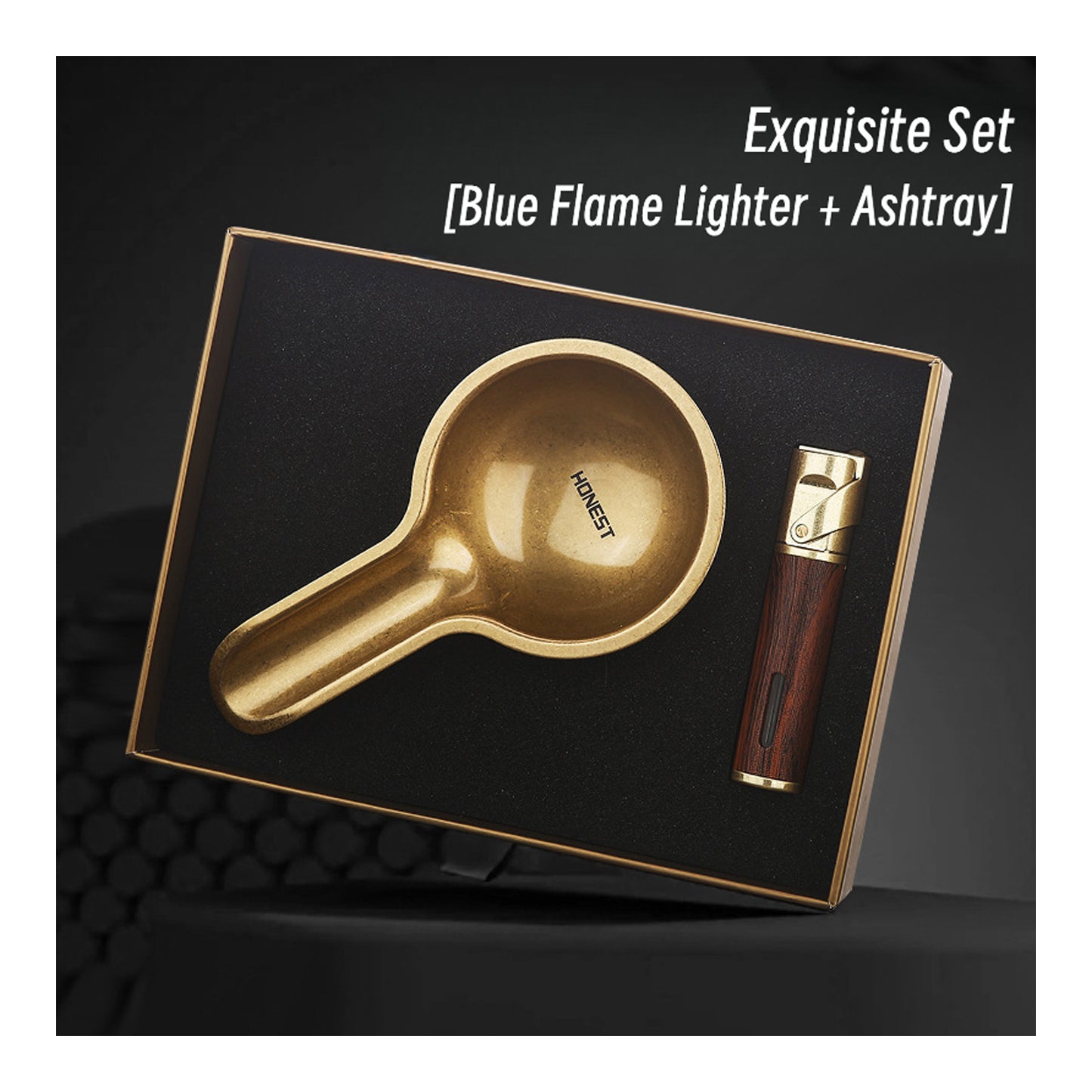 Honest 2025 New Windproof Refillable Lighter with Durable Metal Ashtray Gift Set for Home or Office