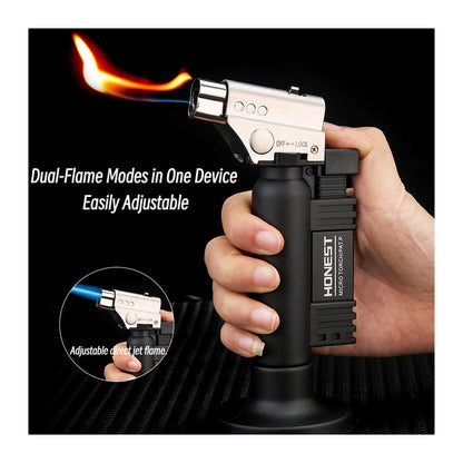 Honest High Power Dual Jet Flame Butane Lighter Windproof Ignition Tool for Camping and Barbecue