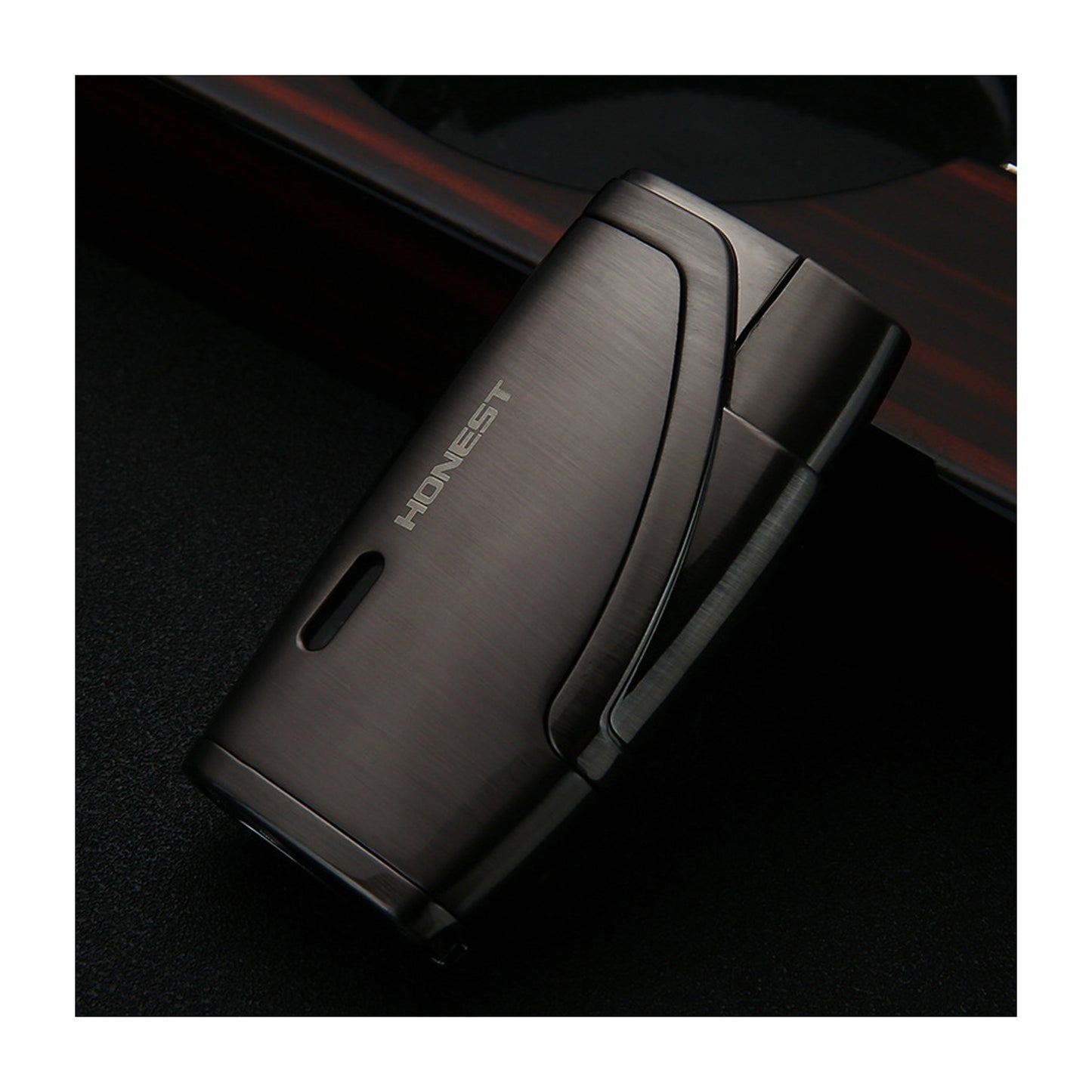 Honest Dual Windproof Flame Portable Lighter Premium Metal Inflatable Cigar Lighter with 7mm Punch