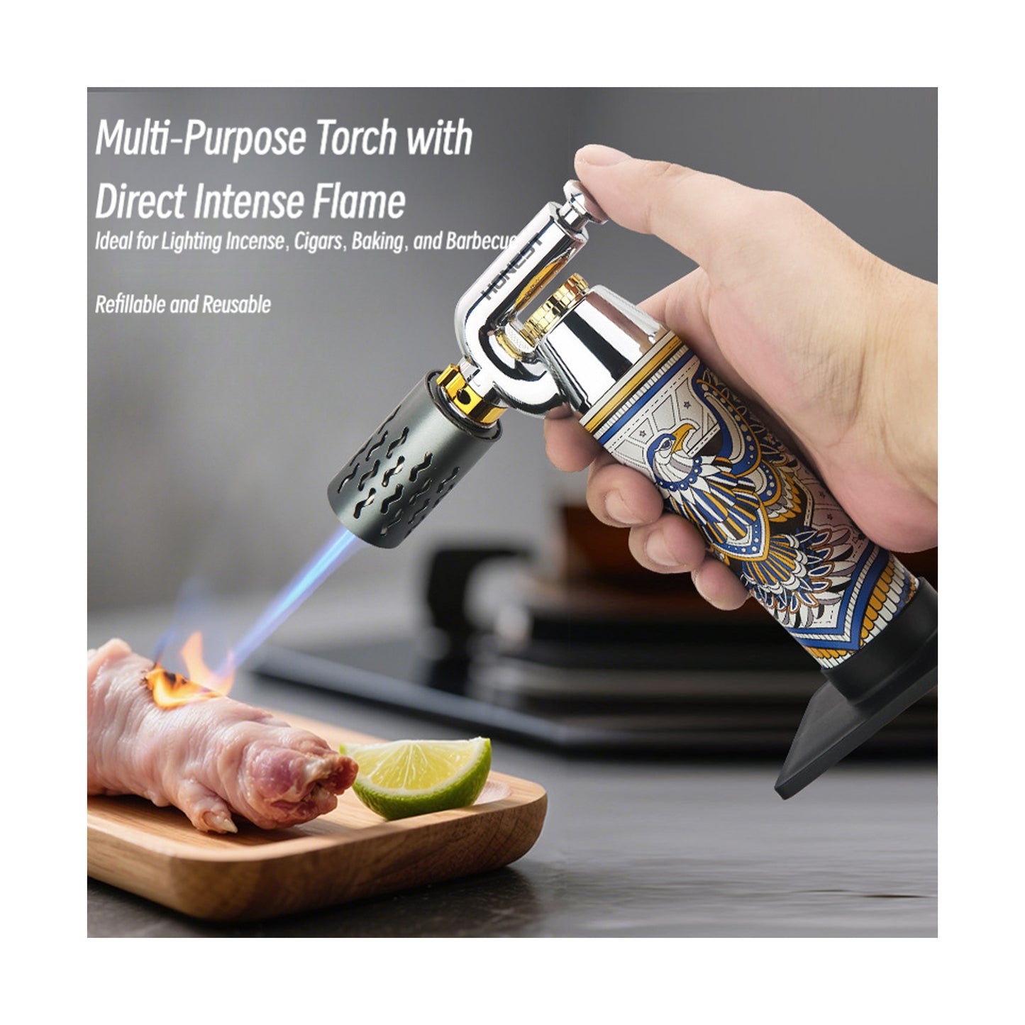 Honest Windproof Metal Torch Lighter Refillable Butane High Heat Igniter for Outdoor Baking Dental Jewelry and Soldering