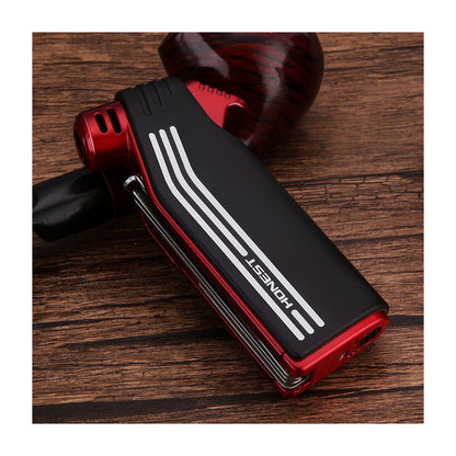 Honest Retro Angled Flame Refillable Butane Lighter with Integrated Cutter Tamper Scraper Tool