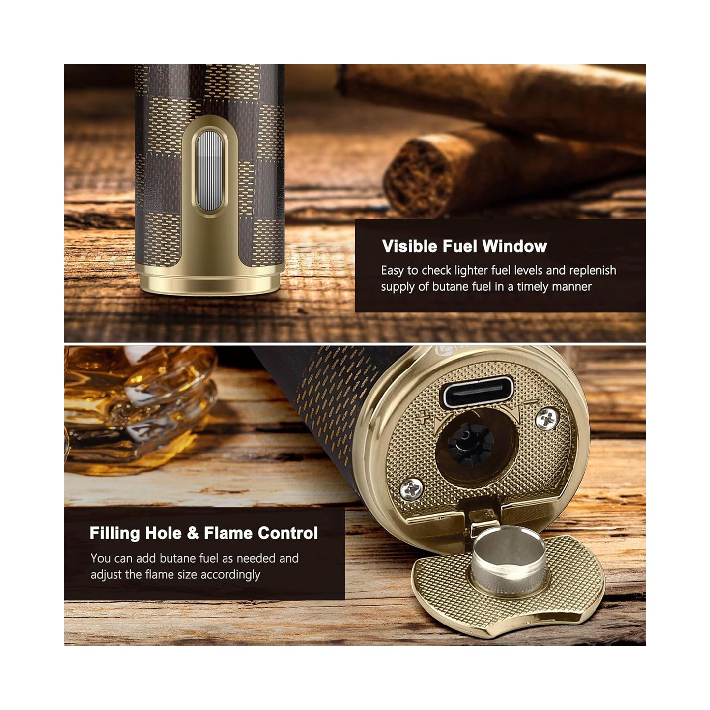 Honest Arc Pulse Windproof Three Straight Blue Flame Lighter, Metal Torch Lighter with Punch Hole, Refillable with Butane, Adjustable Flame, Suitable for Indoor and Outdoor Use