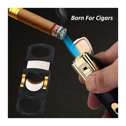 HONEST Cigar Lighter and Cutter Gift Set – Windproof Triple Jet Flame Butane Refillable Lighter with Built-in Cigar Punch