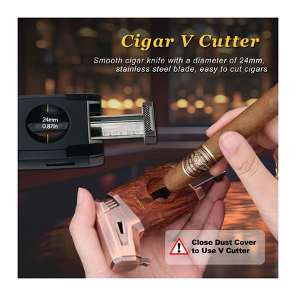 HONEST Refillable Torch Cigar Lighter – Windproof Jet Flame with Built-in V Cigar Cutter, Perfect Gift Box for Christmas, All-in-One Lighter for Smoking and Cigars
