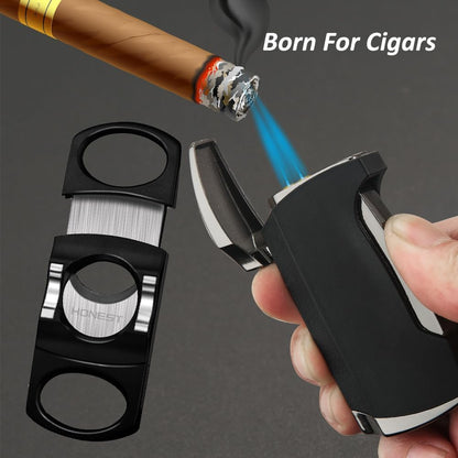 Double Jet Flame Torch Lighter and Cutter Gift Set for Men – Sleek Black Lighter Included