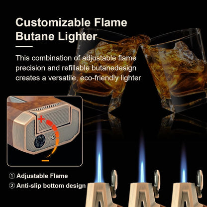 Honest Torch Lighter with V Cutter,Refillable Windproof Adjustable Jet Flame with Fuel Window Butane Torch Lighter,Gifts for Men (Butane not Include)