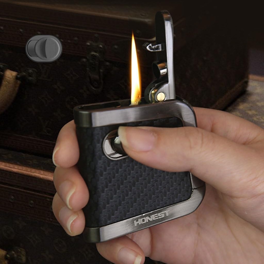Honest Leather Metal One Piece Cast Vintage Retro Kerosene Lighter Refillable Fuel Push Ignition Design Windproof Trench