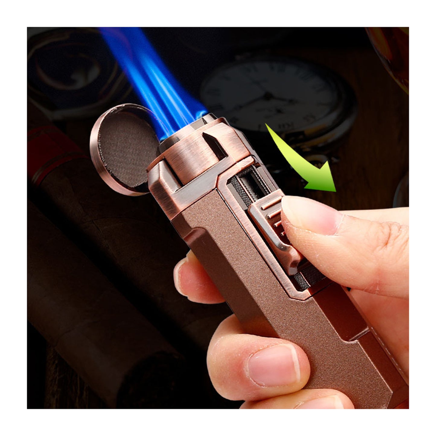 Metal Triple Jet Flame Windproof Refillable Lighter with Built-in Punch Tool