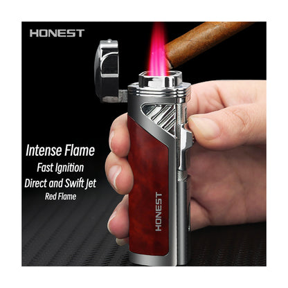 Honest Personalized Multifunction Jet Flame Lighter with Built In Cutter Creative Wood Grain Red Torch Lighter Hot Selling Model