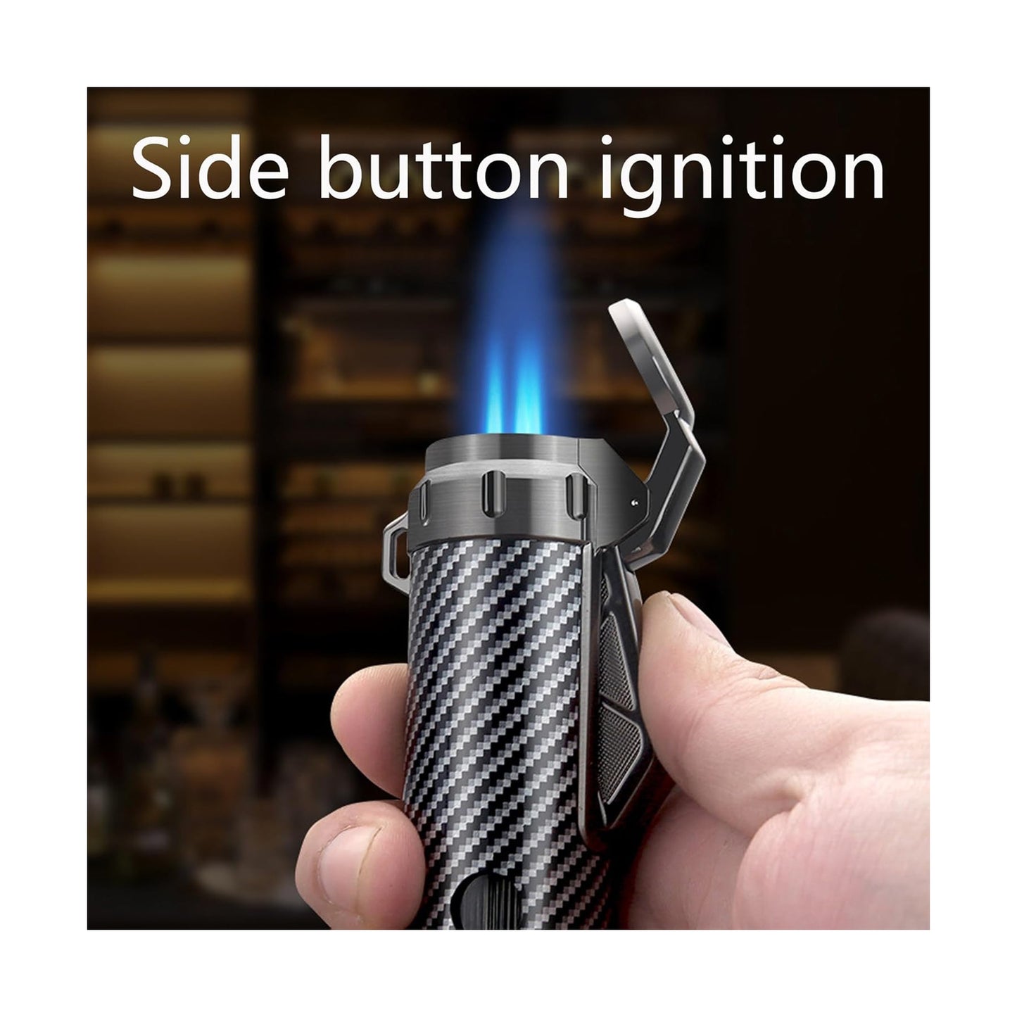 Honest Windproof Butane Lighter Jet 3 Flames Hidden Punch Tool Visible Butane Adjustable Flame Suitable for Outdoor Men Gift Camping (Butane Not Included)