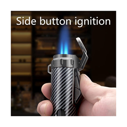 Honest Windproof Butane Lighter Jet 3 Flames Hidden Punch Tool Visible Butane Adjustable Flame Suitable for Outdoor Men Gift Camping (Butane Not Included)