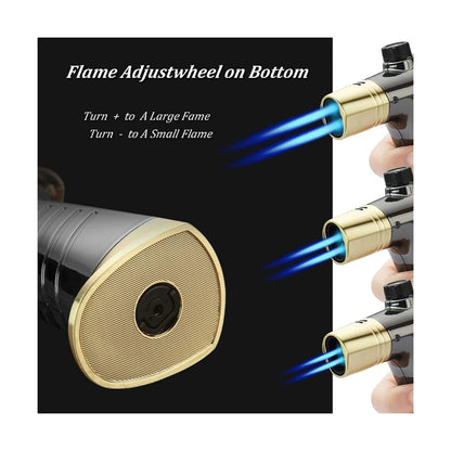 Honest Blue flame direct-into-fire lighter, metal nozzle is safe and durable, jet-type windproof double flame lighter, adjustable flame, rechargeable butane, easy to carry, gift for men