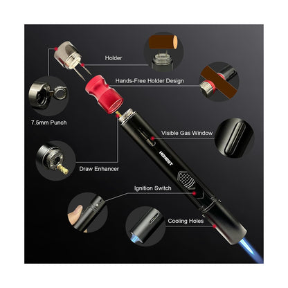 Honest Torch Lighters,5 in 1 Refillable Butane Torch Lighters,Butane Not Included, Windproof Adjustable Jet Flame Pen Shape Lighter with Cutter Punch,Holder,Draw Tool Gas Lighter Accessories Kit in Gift Box