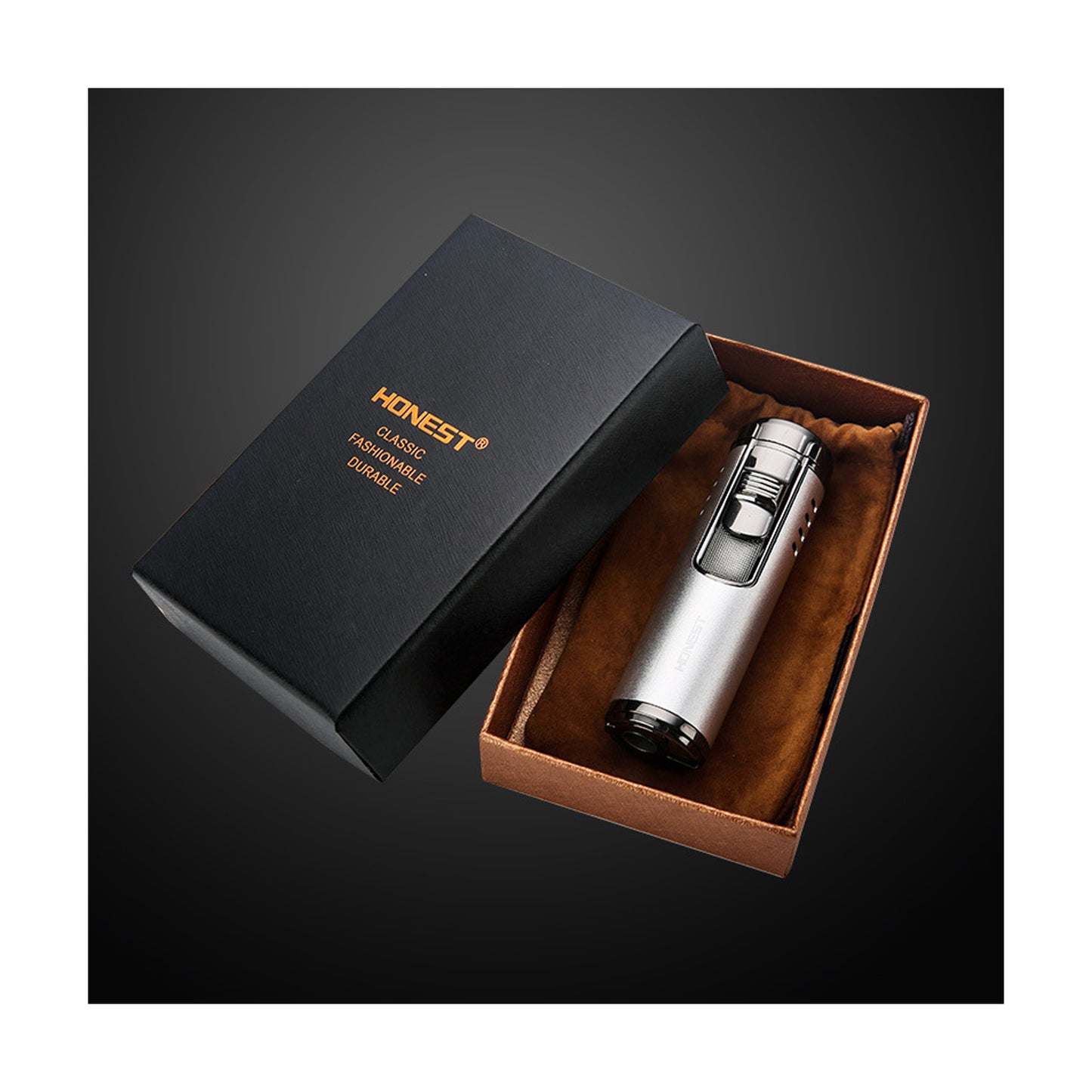Honest Torch Lighter, 4 Jet Flame Lighter with Punch,Refillable Butane Windproof Lighter Gift for Men (Without Gas)