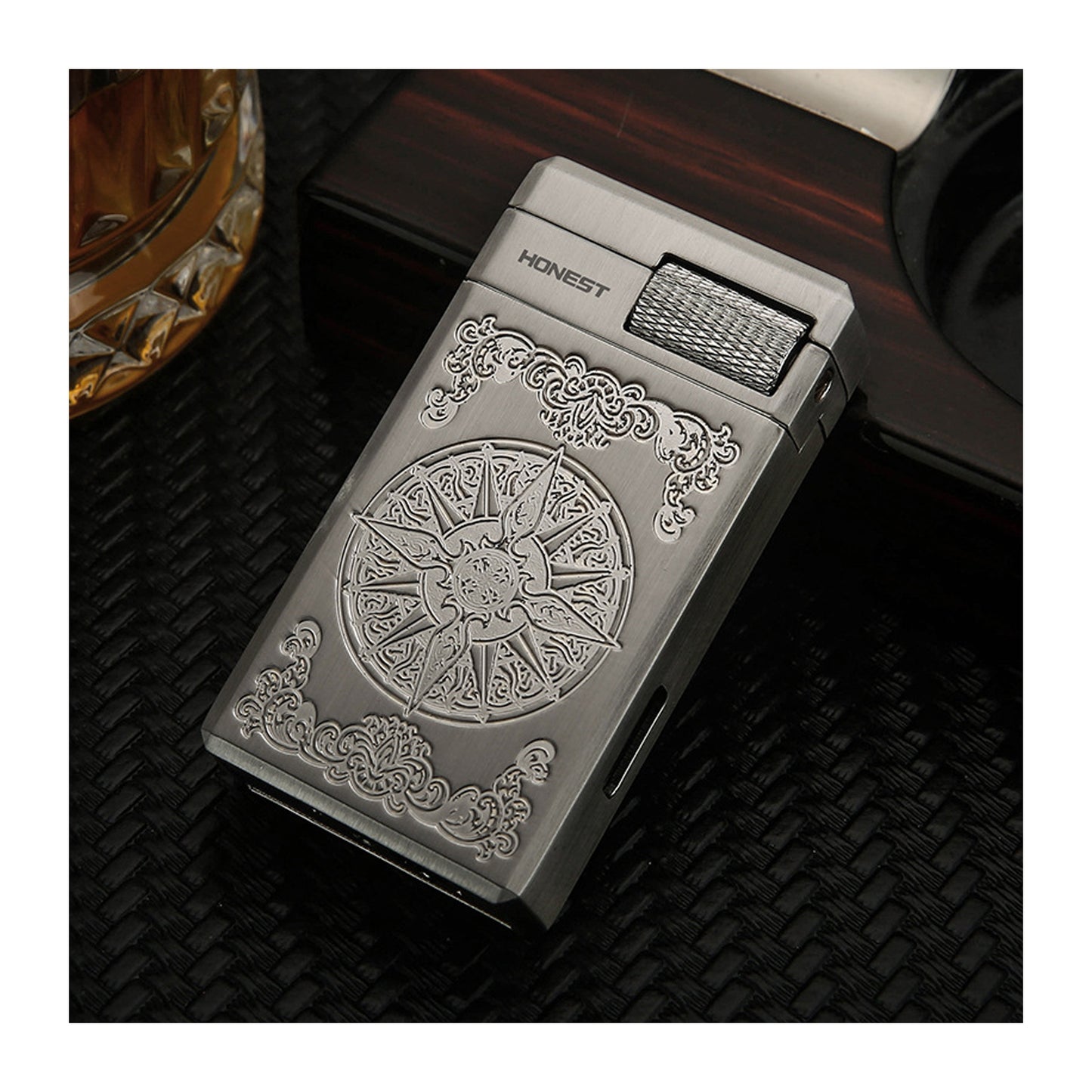 Honest New Windproof Butane Lighter with Dual Flame and Flint Ignition for Moxibustion and Daily Use - Trendy Design[No fuel]]