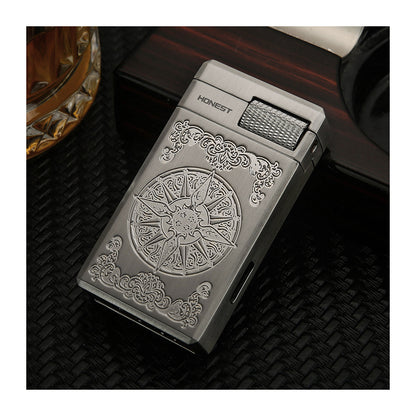 Honest New Windproof Butane Lighter with Dual Flame and Flint Ignition for Moxibustion and Daily Use - Trendy Design[No fuel]]