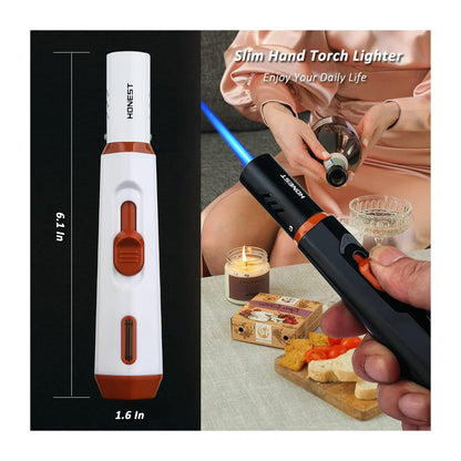 HONEST Refillable Butane Torch Lighter – Single Jet Flame for Candles, Grilling, BBQ, and Camping