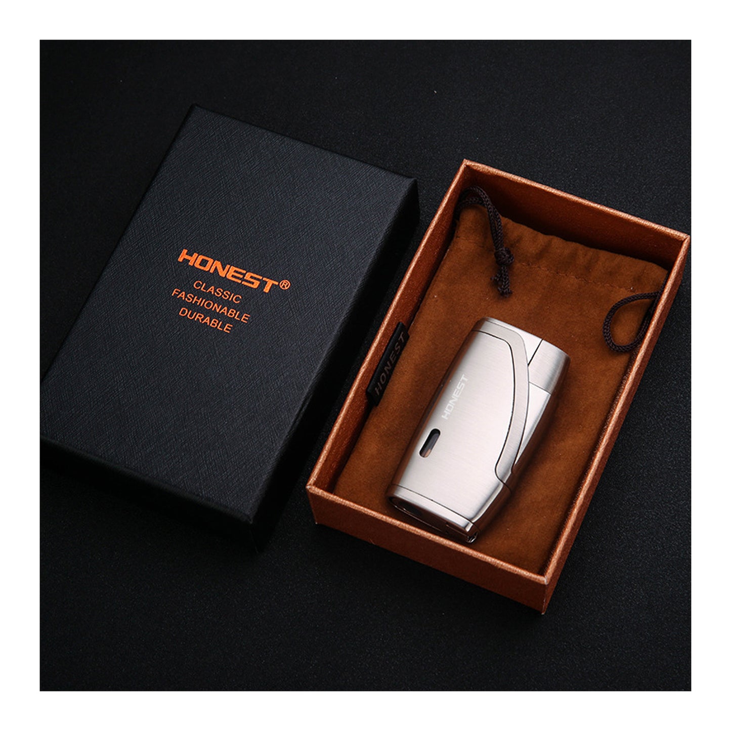 Honest Dual Windproof Flame Portable Lighter Premium Metal Inflatable Cigar Lighter with 7mm Punch