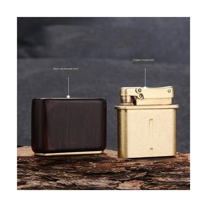 Honest Retro Kerosene Lighter Brass Lighter Solid Wood Shell Reusable high-end Gift