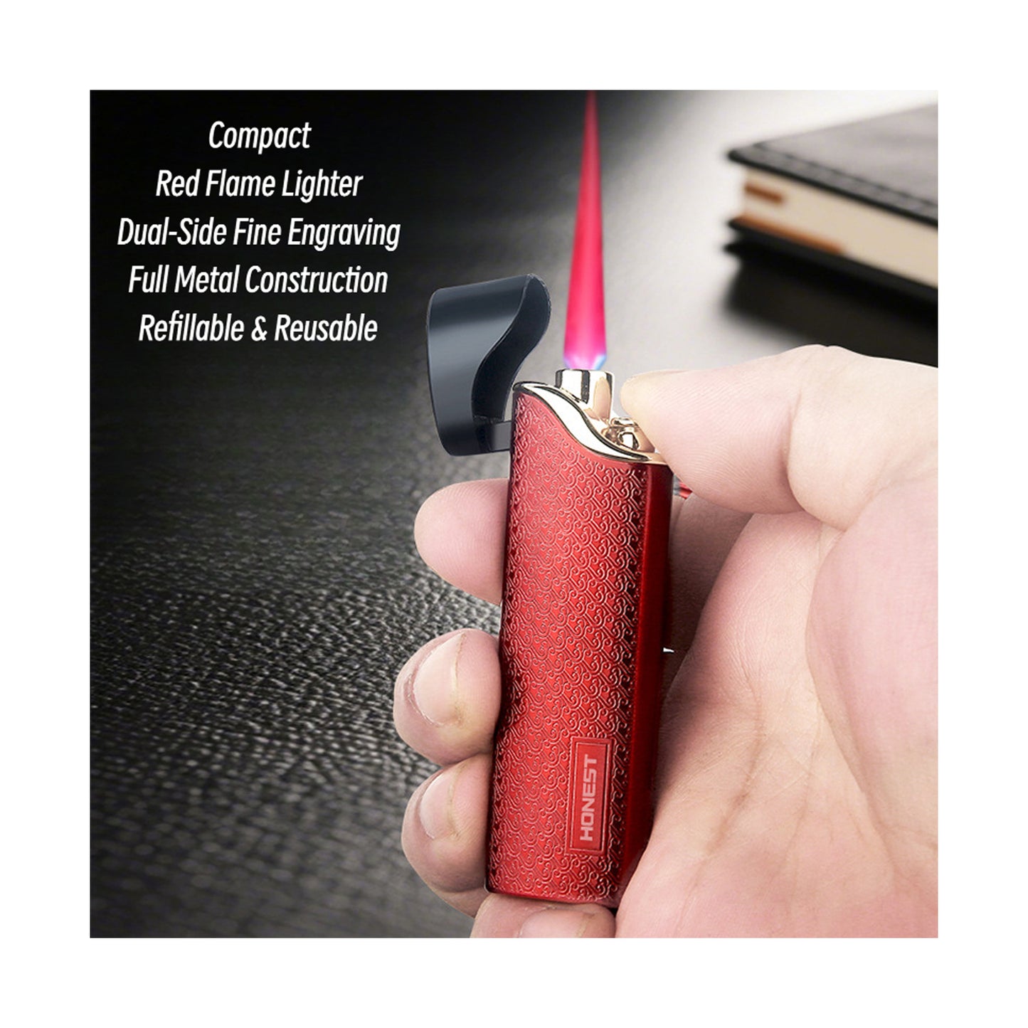 Honest New Windproof Refillable Lighter, Ultra Slim Portable Metal Igniter for Incense, Moxibustion and Mosquito Coil