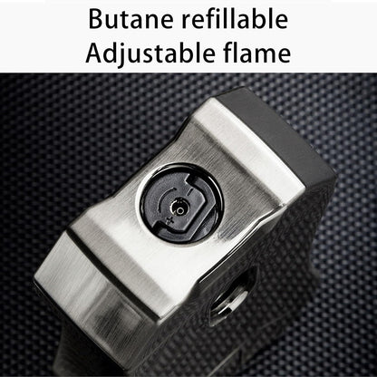 Honest Windproof Four-Jet Flame Lighter, Pure Metal, Butane Refillable, Multi-Function, with Viewing Window, Gift