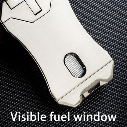 Honest Windproof Four-Jet Flame Lighter, Pure Metal, Butane Refillable, Multi-Function, with Viewing Window, Gift