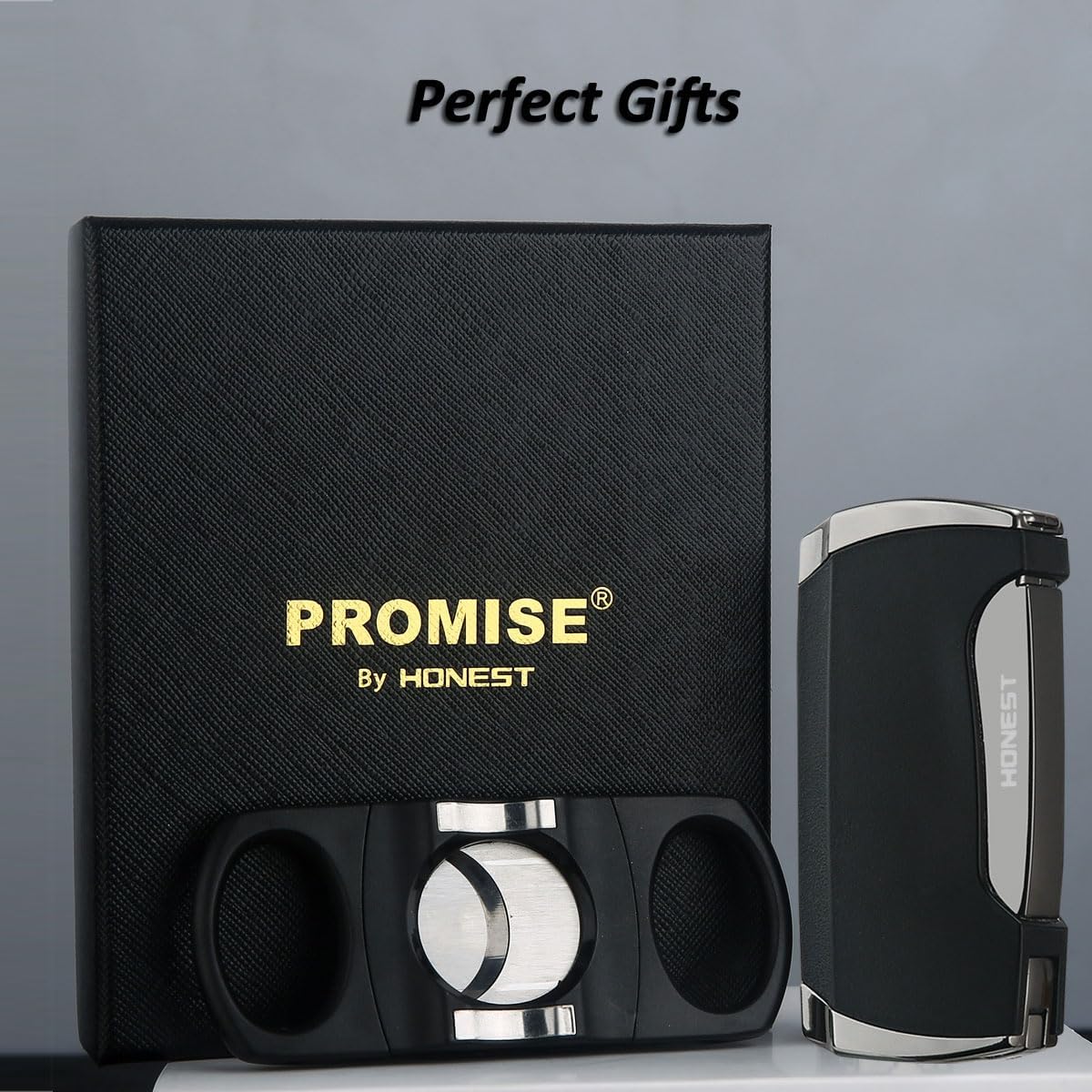 Double Jet Flame Torch Lighter and Cutter Gift Set for Men – Sleek Black Lighter Included