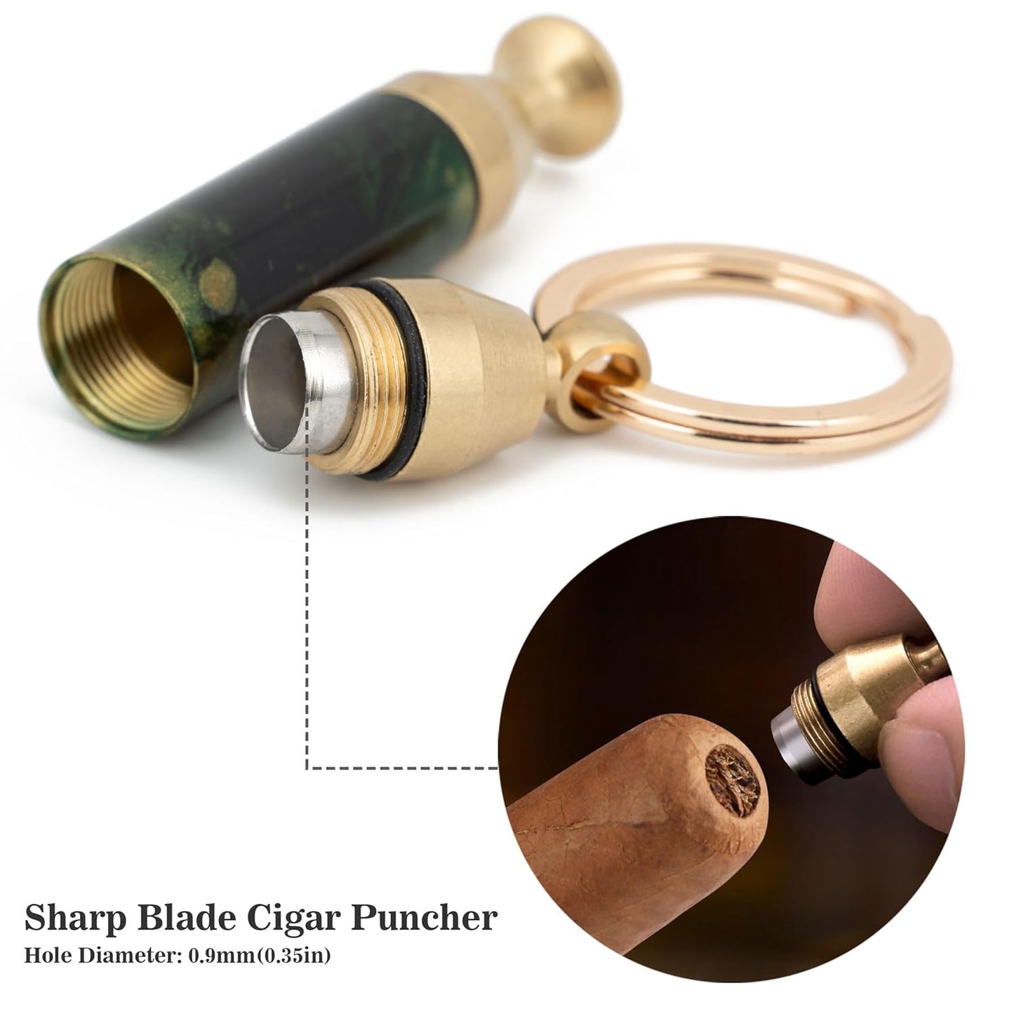 Honest Solid Brass 2-in-1 Cigar Punch Cutter Cigar Needle with Keychain, Cigar Draw Enhancer, Premium Cigar Accessories Tool