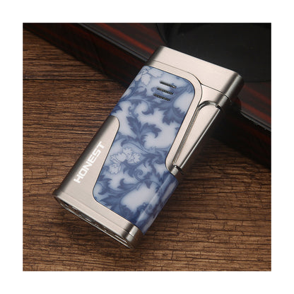 HONEST Genuine Windproof Refillable Butane Lighter Dual Jet Flame Metal Design Gift Item