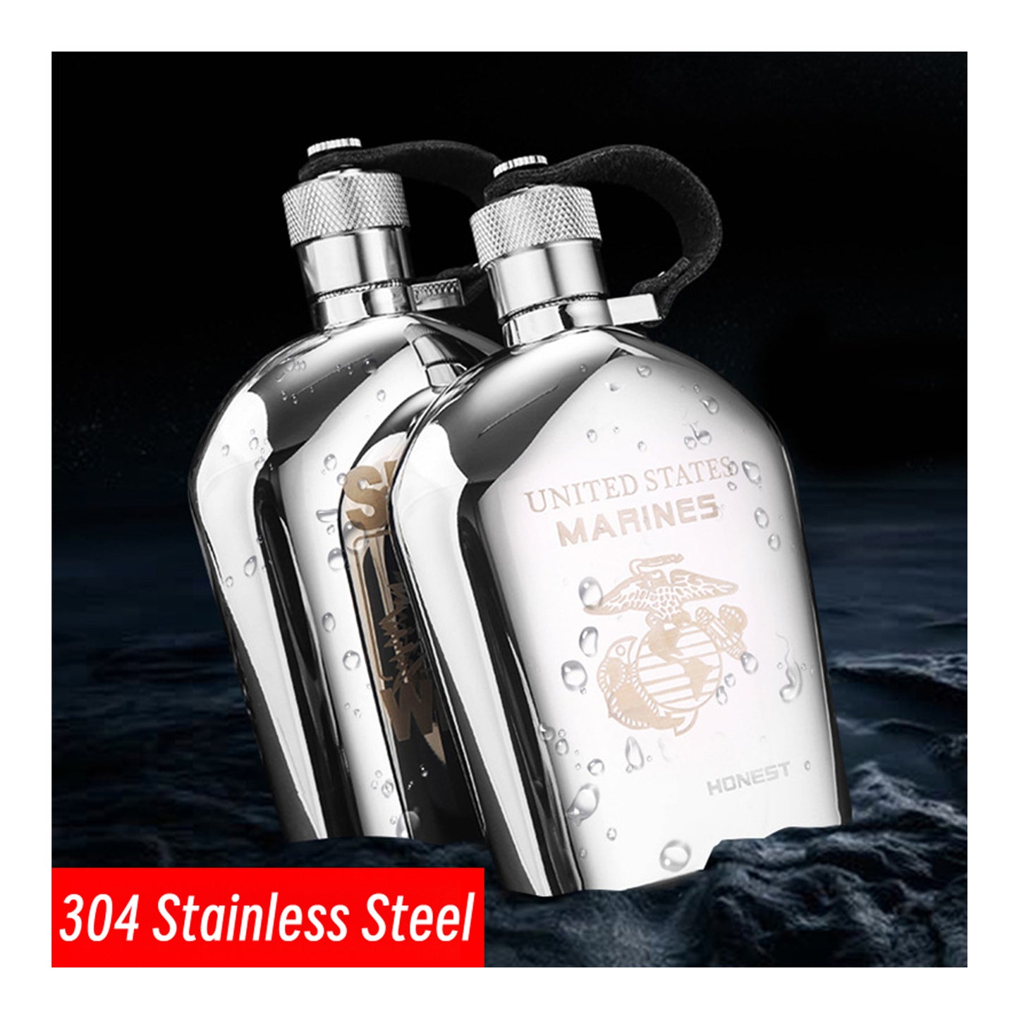 Honest Genuine German Style 5oz Portable 304 Stainless Steel Hip Flask Set for Spirits and Liquor