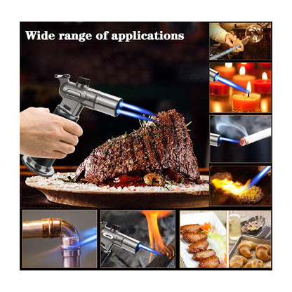 Honest Windproof Refillable lighters - Metal Butane Gas Lighters - Dual Turbo Direct Injection Lighter - Cooking Torch Lighter - Fixed The Flame Function