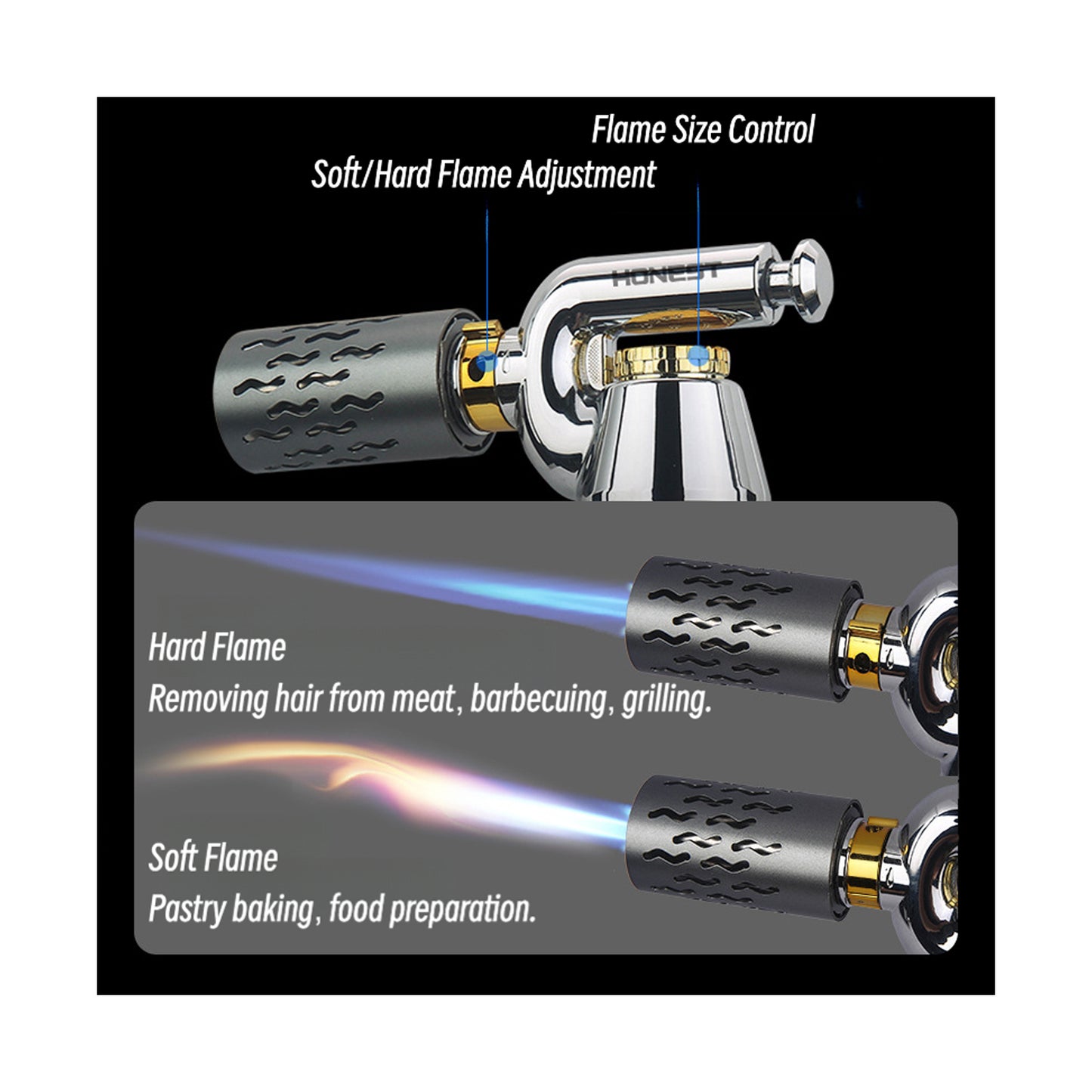 Honest Windproof Metal Torch Lighter Refillable Butane High Heat Igniter for Outdoor Baking Dental Jewelry and Soldering
