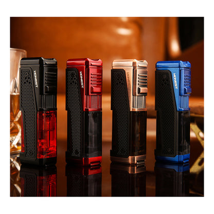 Honest Lighter 4 Torch Jet Flame, Lighter with Punch Holder, Refillable Torch Lighter, Windproof Butane Lighters BBQ Camp Gifts