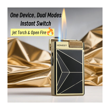 Honest New Windproof Butane Lighter with Dual Flame and Flint Ignition for Moxibustion and Daily Use - Trendy Design[No fuel]]
