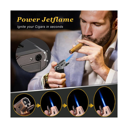 HONEST Refillable Torch Cigar Lighter – Windproof Jet Flame with Built-in V Cigar Cutter, Perfect Gift Box for Christmas, All-in-One Lighter for Smoking and Cigars