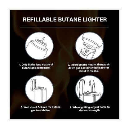 Honest  Retro Triple Flame Butane Lighter, Refillable, Windproof, Adjustable Flame, Built-in Cutter, Detachable Poker