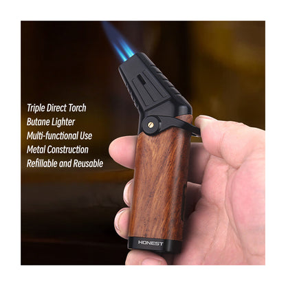 Honest New Windproof Refillable Torch Lighter, Durable Triple Flame Jet Lighter for Moxibustion & Outdoor Use, Wholesale