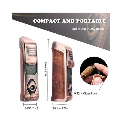 HONEST Triple Jet Torch Lighter – Refillable with Built-in Punch, Adjustable Flame Intensity, and Visible Gas Window – Great for BBQ, Kitchen, Fireplace, and Candles – Perfect Gift for Men