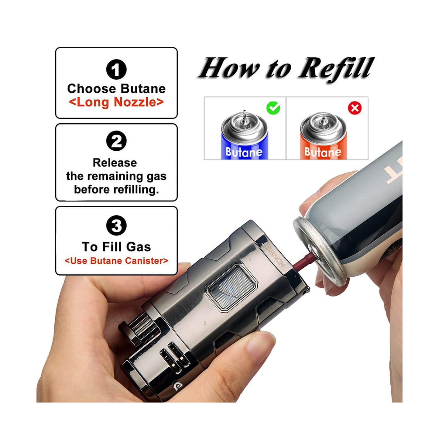 Triple Jet Flame Butane Torch Lighter with Punch and Rest Holder - Refillable Windproof Lighter (Butane Not Included)