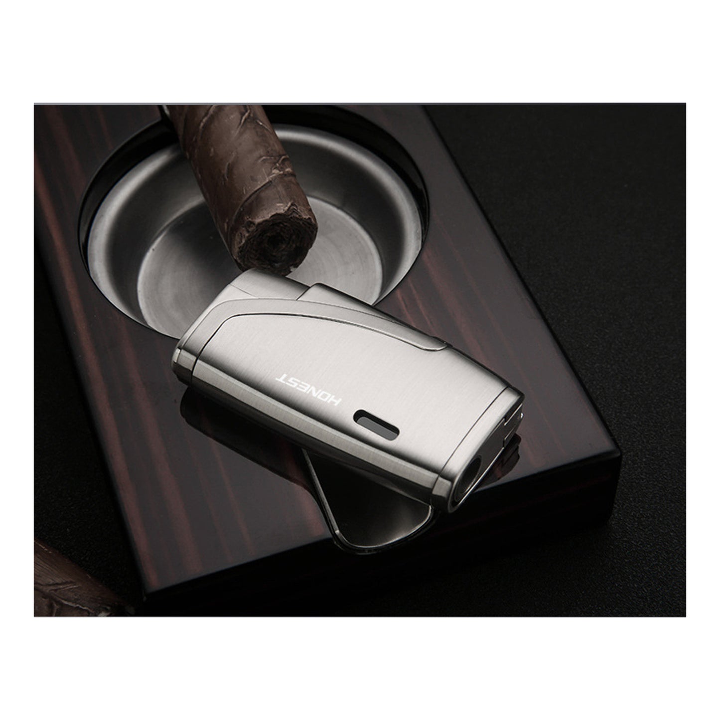 Honest Dual Windproof Flame Portable Lighter Premium Metal Inflatable Cigar Lighter with 7mm Punch