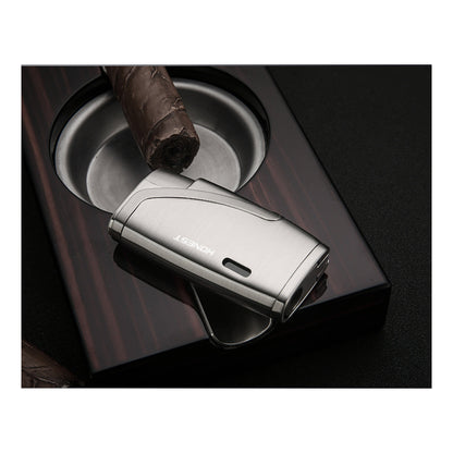 Honest Dual Windproof Flame Portable Lighter Premium Metal Inflatable Cigar Lighter with 7mm Punch