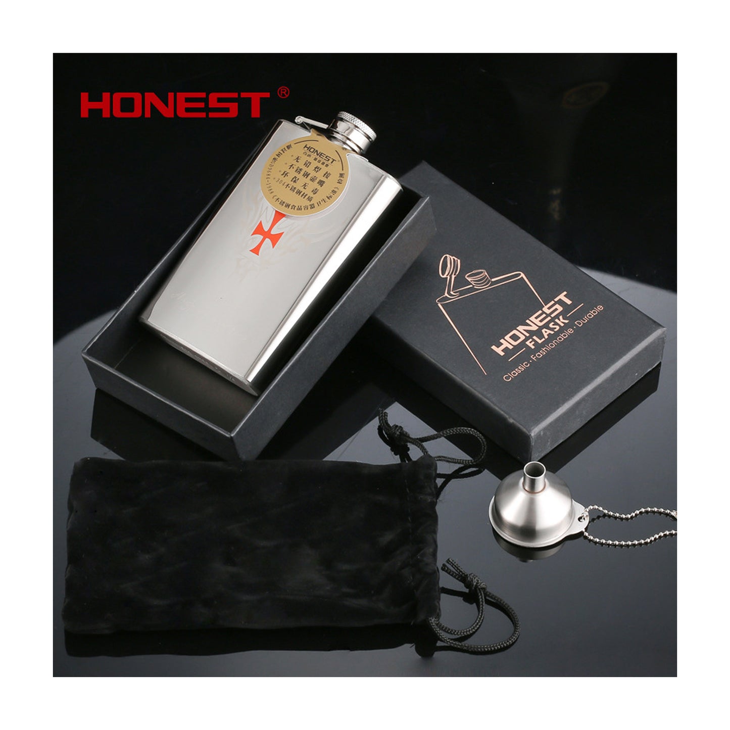 Honest 304 Stainless Steel Hip Flask 5 oz Portable Metal Liquor Flask for Men Outdoor Travel