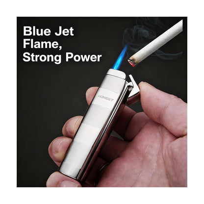 Honest Portable Blue Straight Flame Lighter Windproof Butane Lighter Jet Single Flame Lighter Convenient and Compact Rechargeable Adjustable Flame Suitable for Men's Gifts