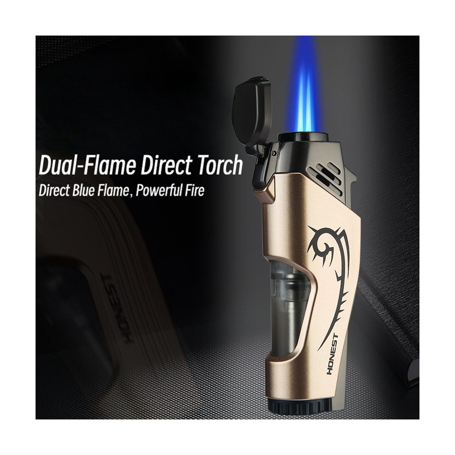 Honest New Dual Jet Blue Flame Windproof Portable Refillable Lighter Personalized Design Business Gift