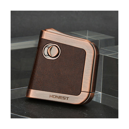 Honest Leather Metal One Piece Cast Vintage Retro Kerosene Lighter Refillable Fuel Push Ignition Design Windproof Trench