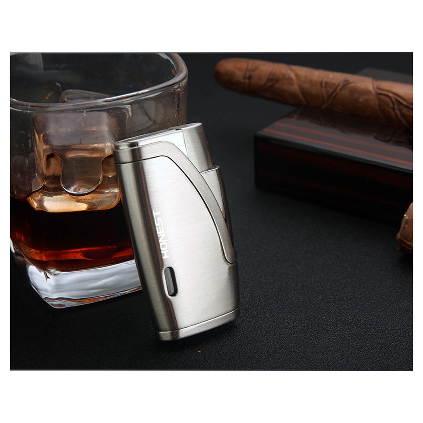 Honest Dual Windproof Flame Portable Lighter Premium Metal Inflatable Cigar Lighter with 7mm Punch