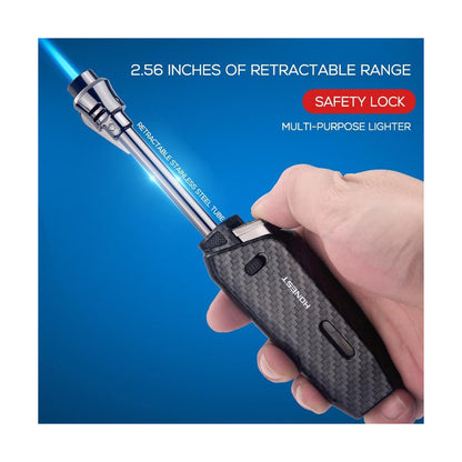 Honest Torch Lighter Telescopic Long Wand Jet Lighter Windproof Butane Gas Refillable Lighters with Safety Lock Fuel Window for Candle Kitchen Outdoor Grill BBQ (Butane Not Included)