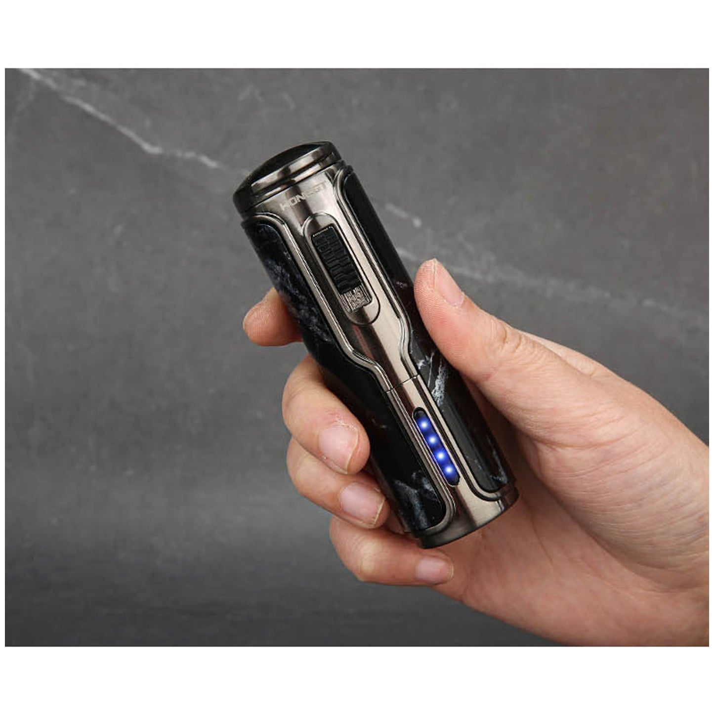Honest Arc Pulse Windproof Three Straight Blue Flame Lighter, Metal Torch Lighter with Punch Hole, Refillable with Butane, Adjustable Flame, Suitable for Indoor and Outdoor Use